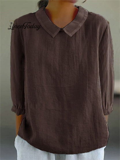Solid Color Casual Cotton and Linen 3/4-Sleeve Shirt