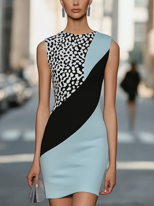 Elegant Satin Dress with Leopard Print and Colorblock Design