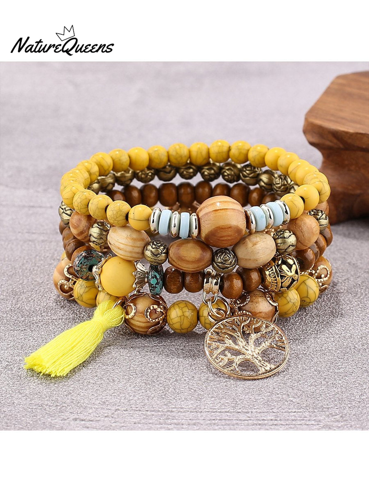 Boho Multi-Layered Wooden Beaded Bracelet