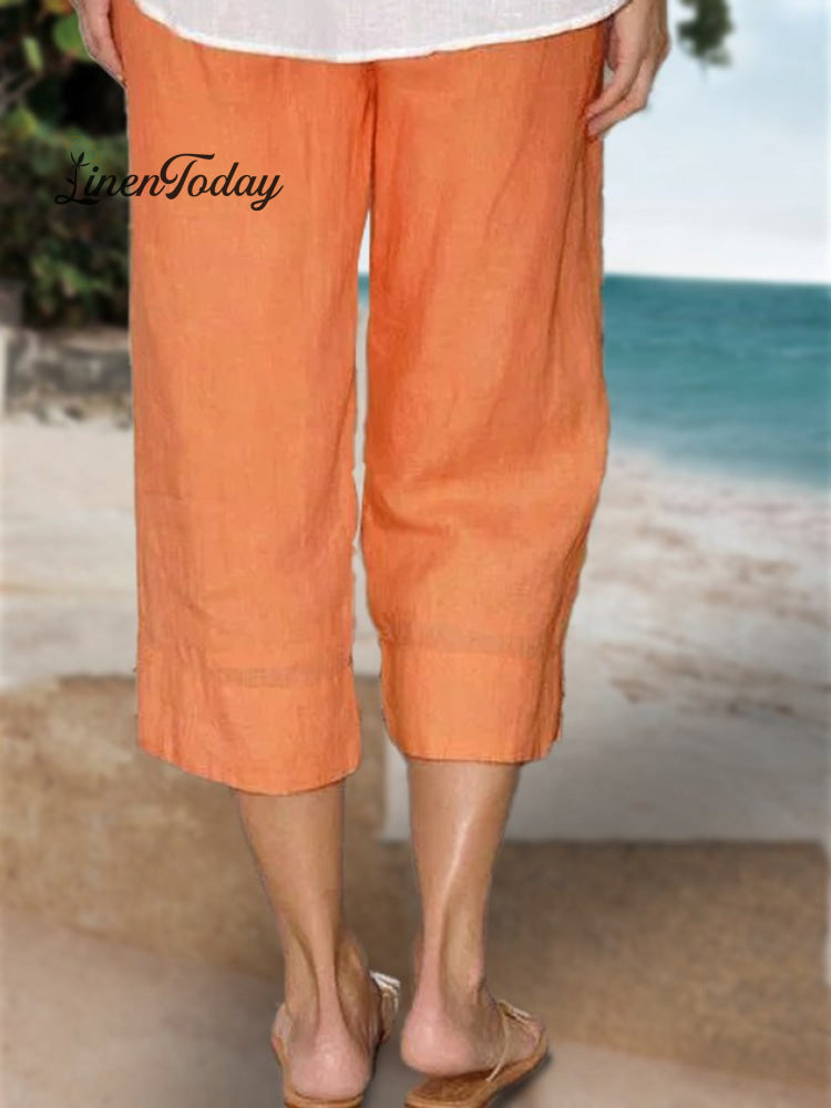 Plus Size Elastic Waist Solid Short Pants
