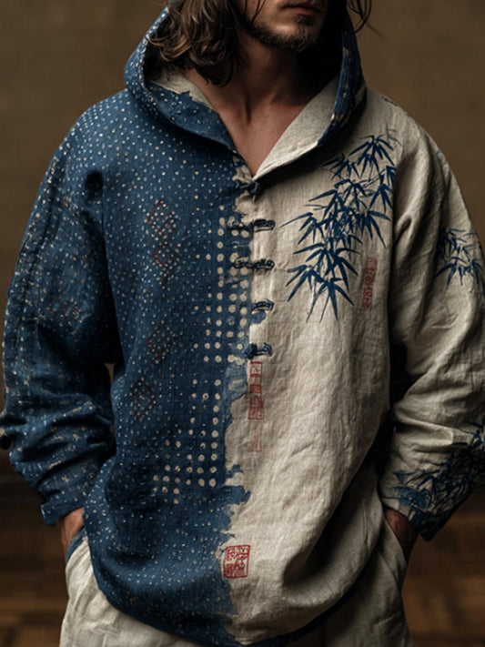Bamboo Grove Japanese Art Two-Tone Embroidered Hoodie