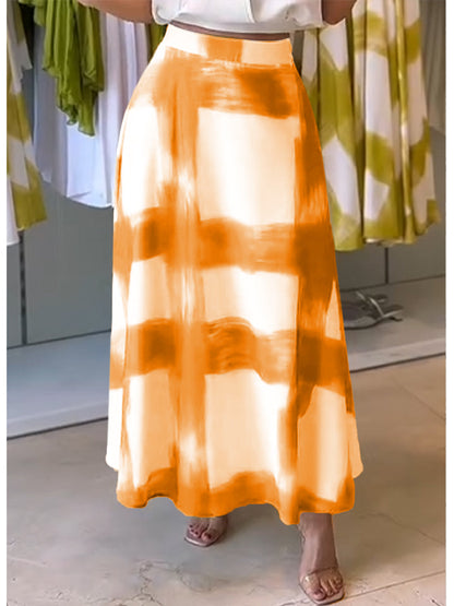 Brushstroke Print Cotton and Linen Skirt