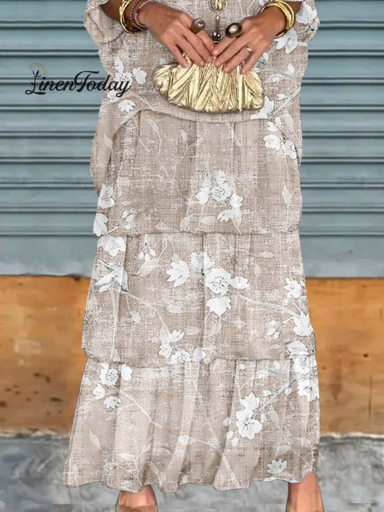 Flower Pattern Art Print Chiffon Cake Skirt
