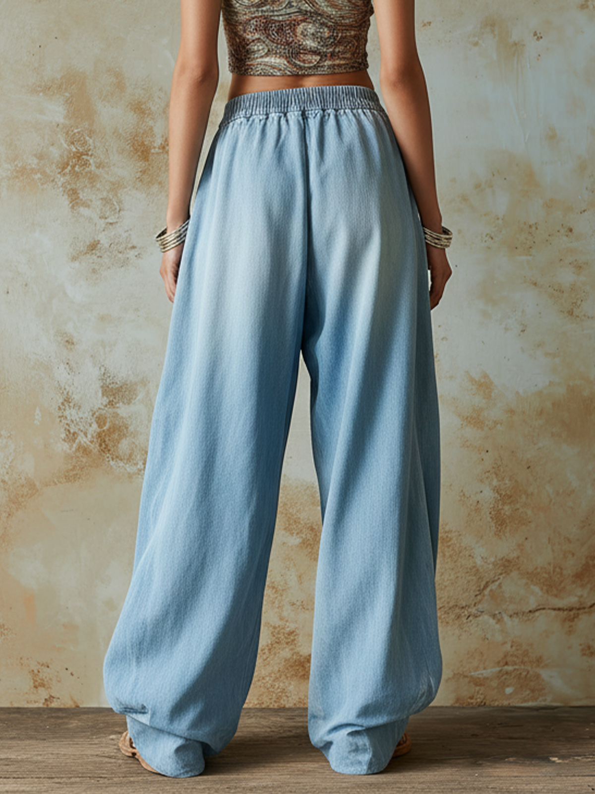Light Blue Tencel Denim Oversized Wide-Leg Pants
