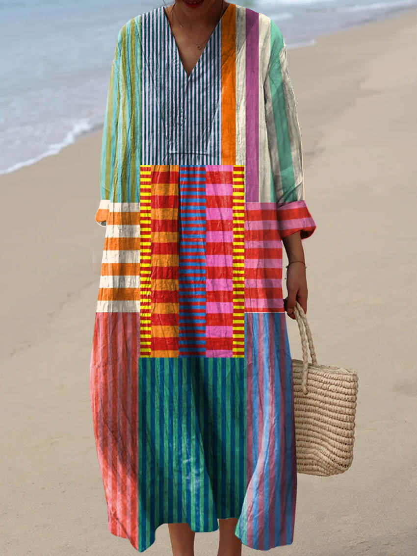Vintage Geometric Pattern Art Print Cotton Dress