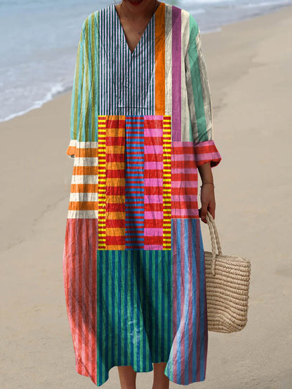 Vintage Geometric Pattern Art Print Cotton Dress