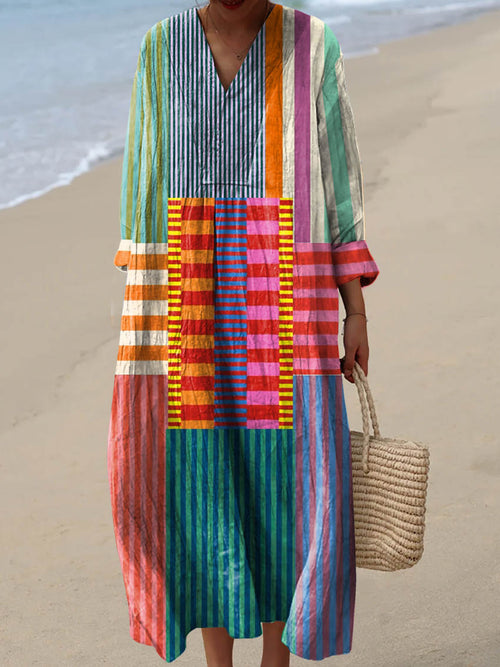 Vintage Geometric Pattern Art Print Cotton Dress