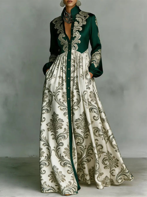 Retro Ethnic Floral Art Elegant Romantic Casual Vacation Maxi Dress