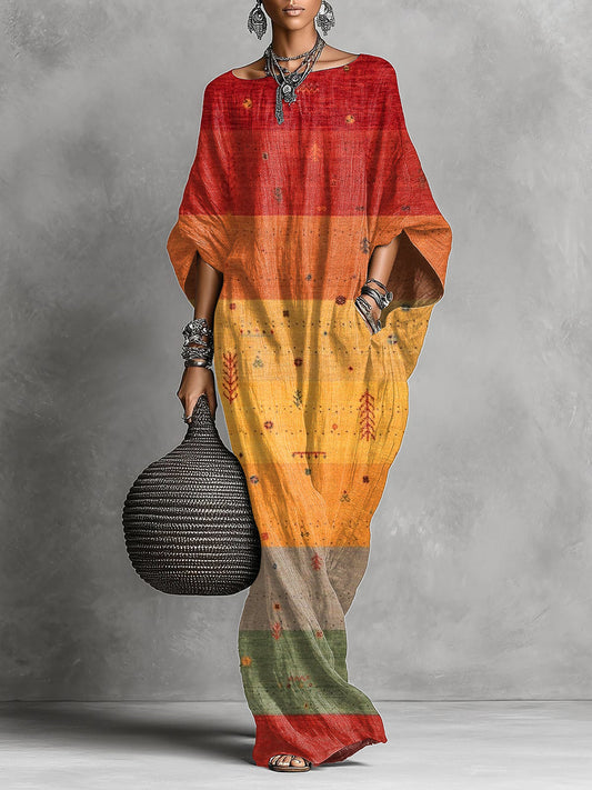 Vintage Patterns Print Minimalist Casual Cotton Linen Long Dress