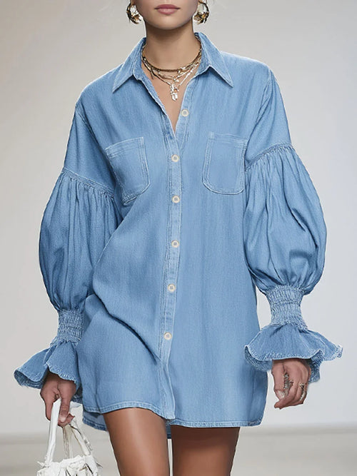 Casual and Fashionable Denim Cotton Mini Dress