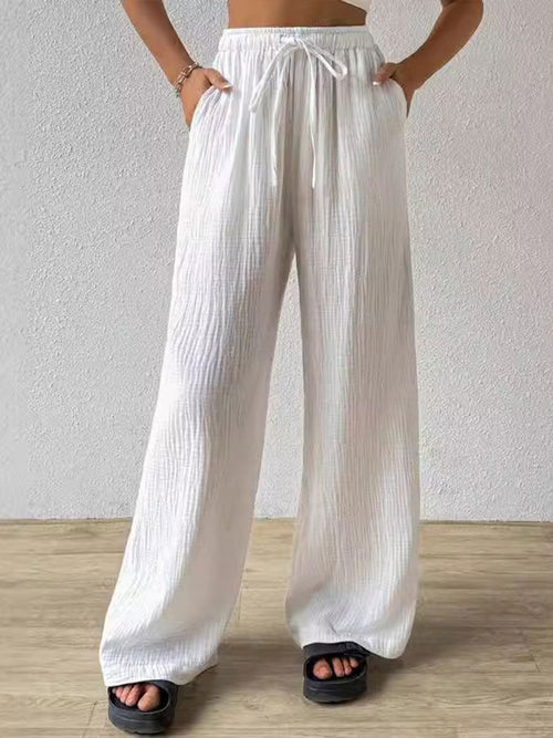 Solid Color Loose Casual Wide-Leg Pants