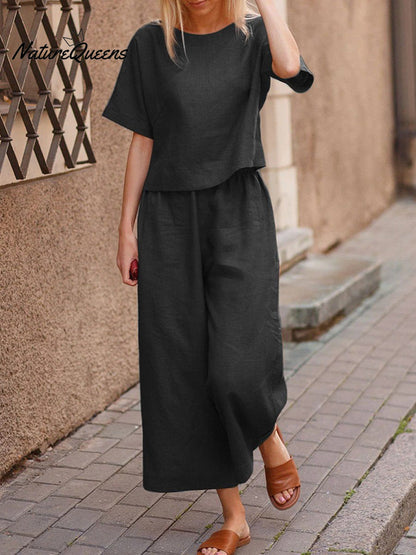 Solid Color Short-Sleeve Suit