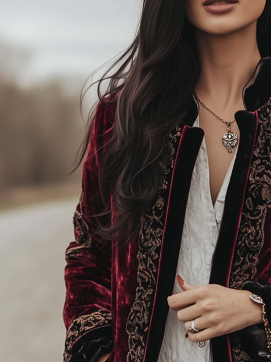 Vintage Paisley Long Sleeves Velvet Jacket