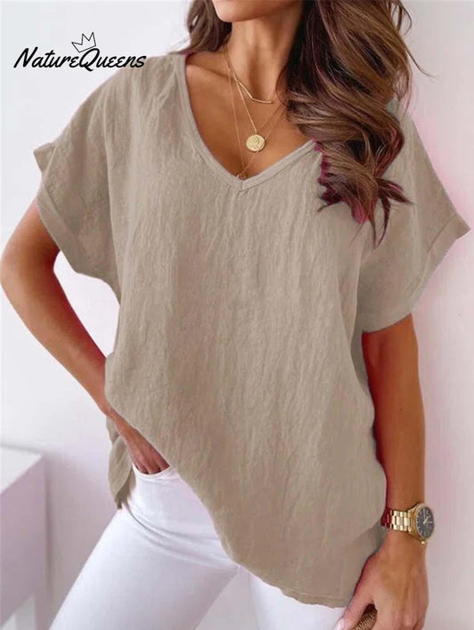 Solid V-Neck Casual Top