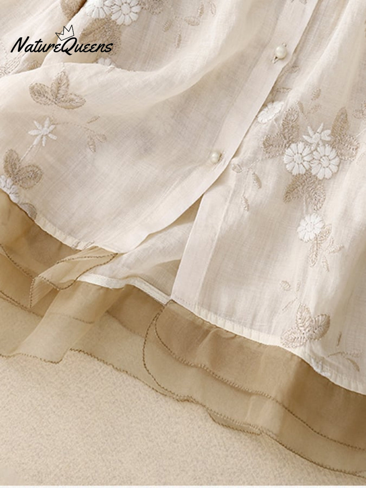 Art Retro Embroidery 3/4-Sleeve Patchwork Shirt