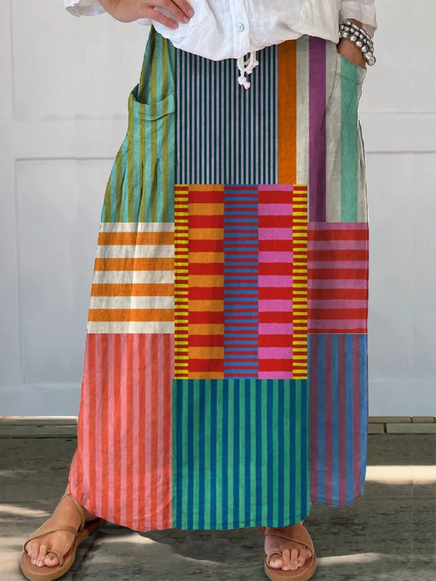 Vintage Geometric Pattern Art Print Cotton Dress