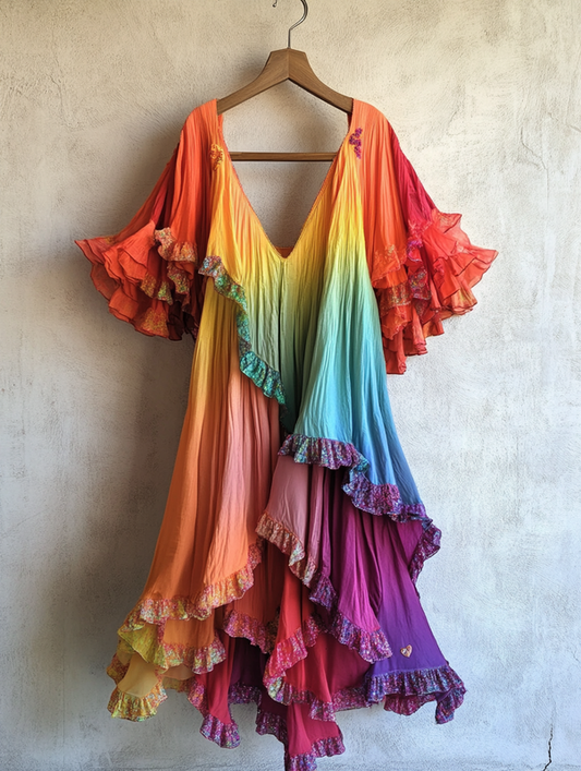 Asymmetrical Dress with Ruffles for Vacation or Daily Wear C6fe