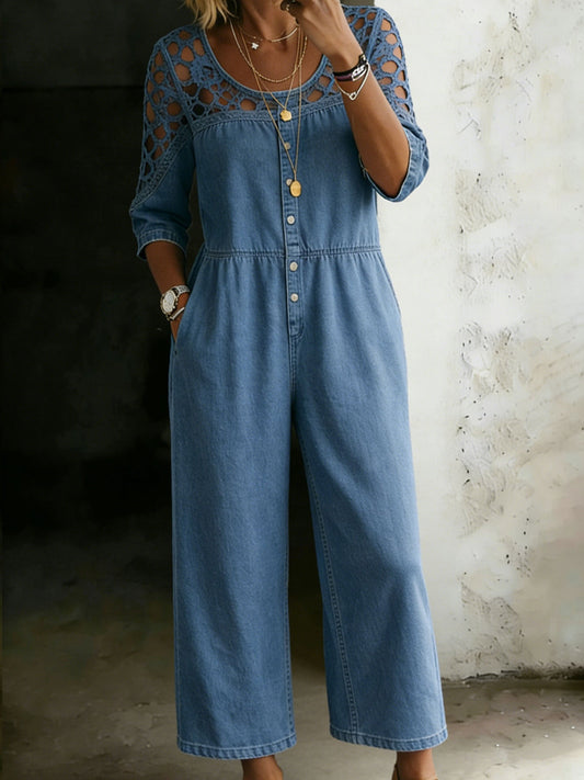 Stylish Elastic Waist Denim One Piece Jumpsuit