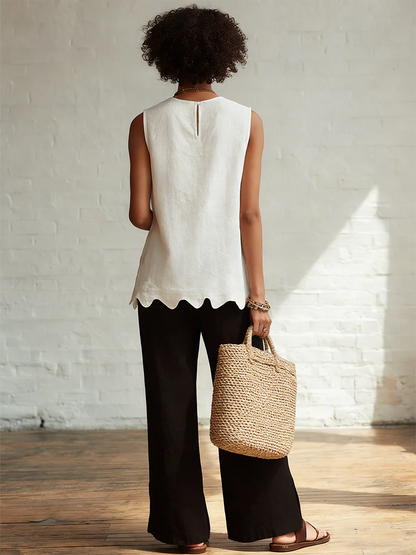 Elegant Minimalist Wavy Hem Shirt and Trousers Two-Piece Set