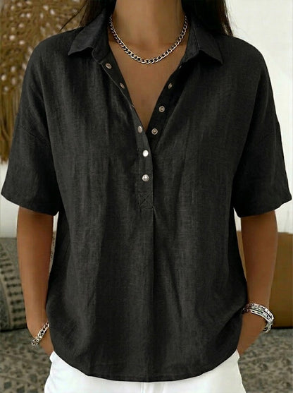 Cotton Linen Polo Shirt with Casual Short-Sleeve Summer Top