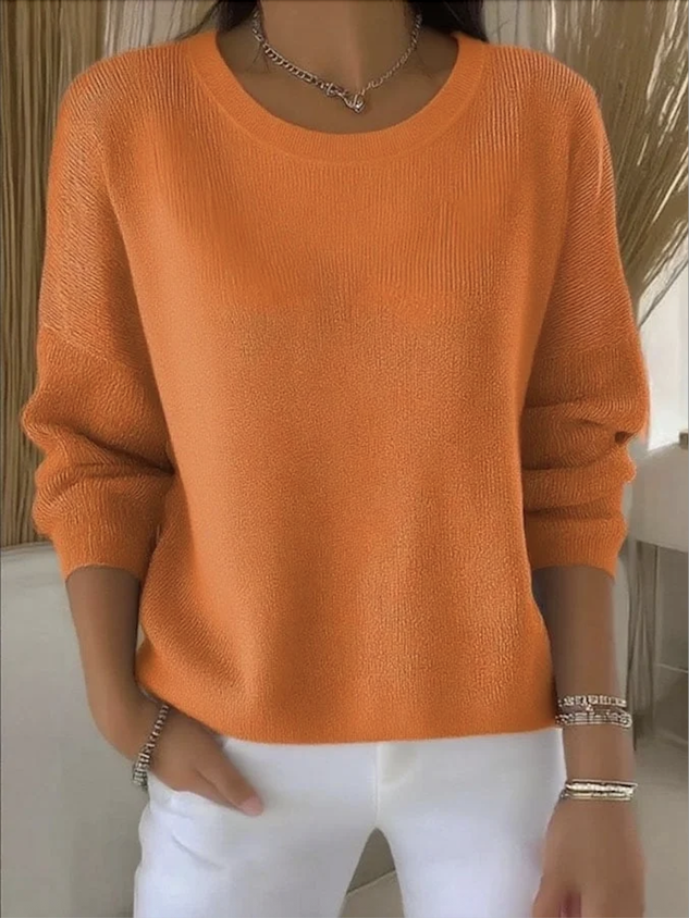 Women Cotton Plain Long-Sleeve Comfy Vintage Sweater