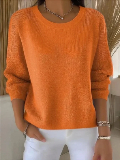 Women Cotton Plain Long-Sleeve Comfy Vintage Sweater