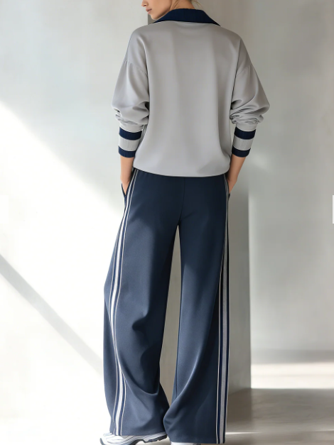 Casual Colorblock Sweatshirt and Pants Two-Piece Set