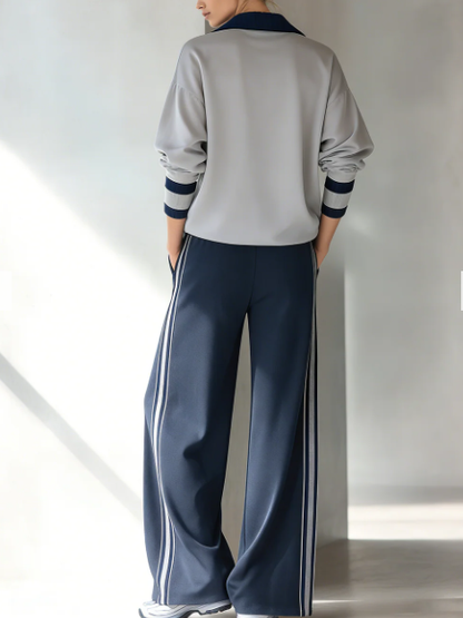 Casual Colorblock Sweatshirt and Pants Two-Piece Set