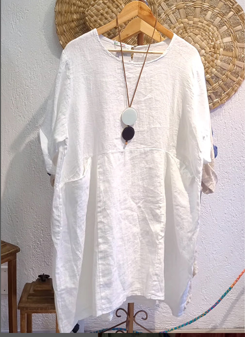 Linen and Cotton Round-Neck Dress
