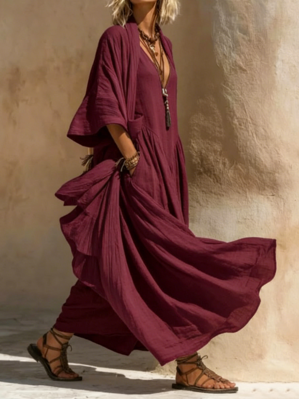 Bohemian Casual Cardigan Dress Cotton Linen Two-Piece Set
