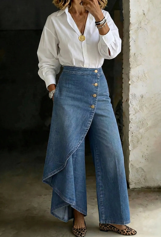 Stylish Design High-Waisted Relaxed Fit Wide-Leg Jeans