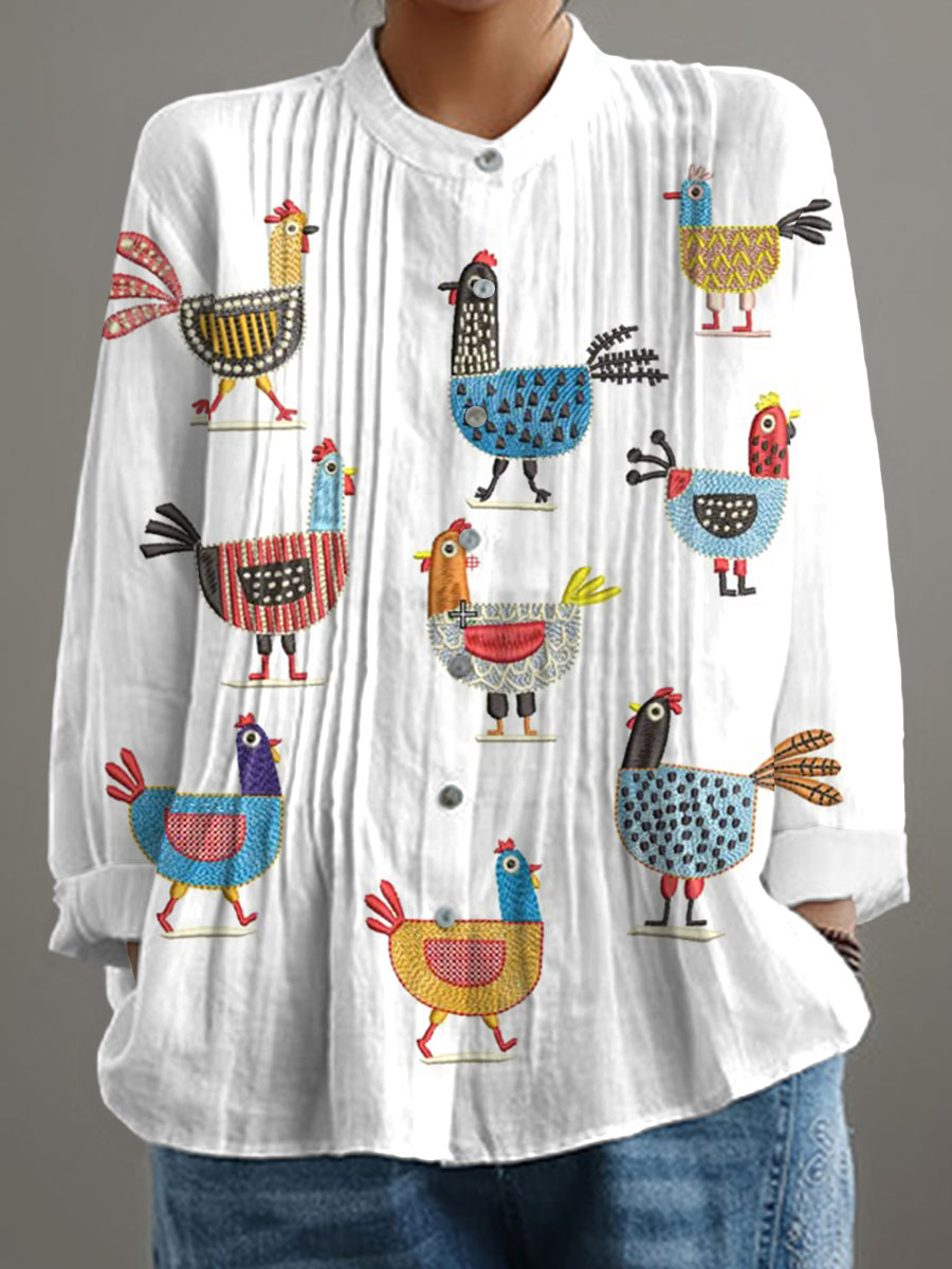 Funny Chick Art Print Casual 100% Cotton Wide-Leg Jumpsuit