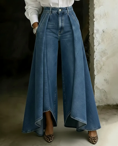 Fashion Design High-Waisted Casual Loose-Fitting Wide-Leg Jeans