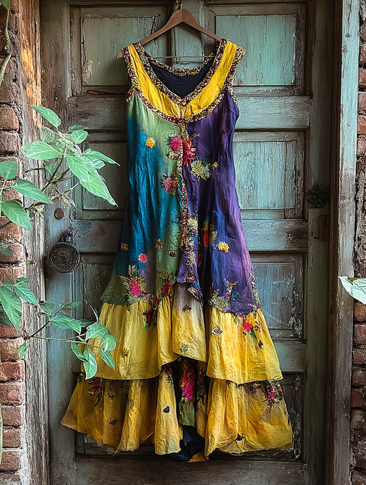 Summer Contrast Linen Dress 870b