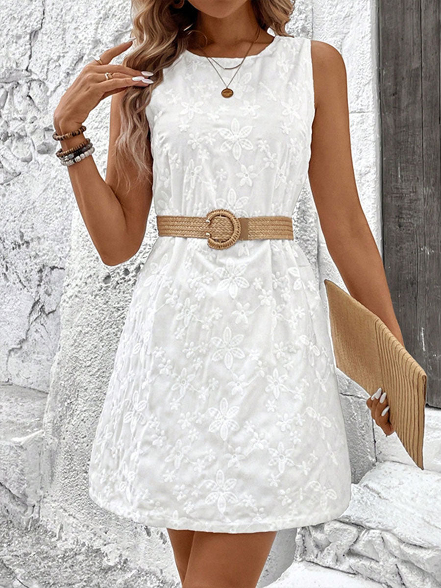 White Round Neck Vest Dress