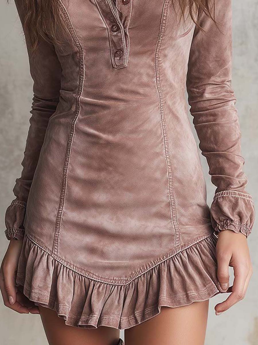 Dusty Rose Washed Denim Mini Dress