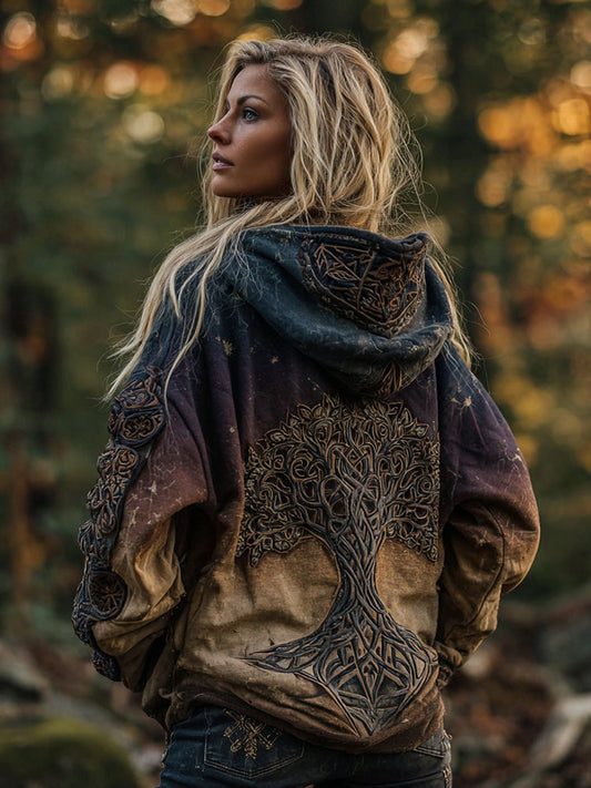 Viking Tree of Life Cozy Gradient Bohemian Hoodie