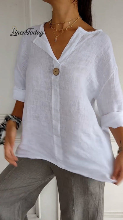 V-Neck Cotton and Linen Comfortable Top