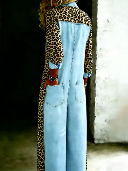 Cotton One Piece Shirt Denim Jumpsuit