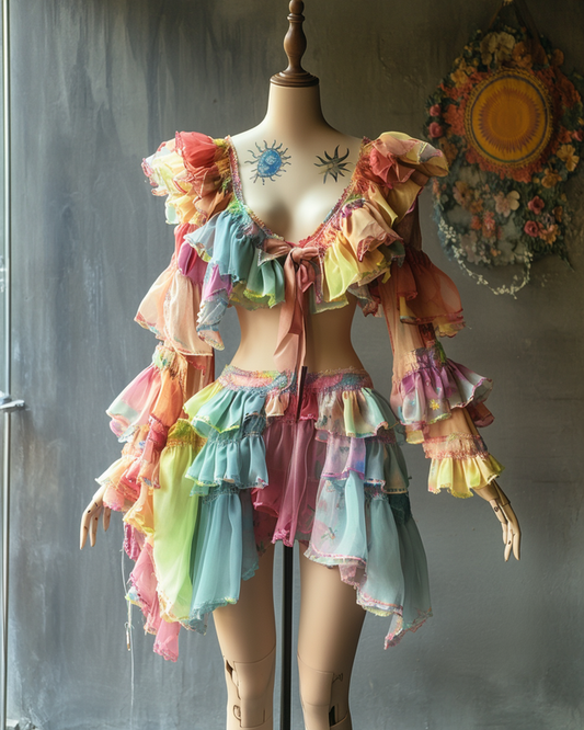 Sexy Elegant Ruffle Top with Skirt Two-Piece Swimsuit D250
