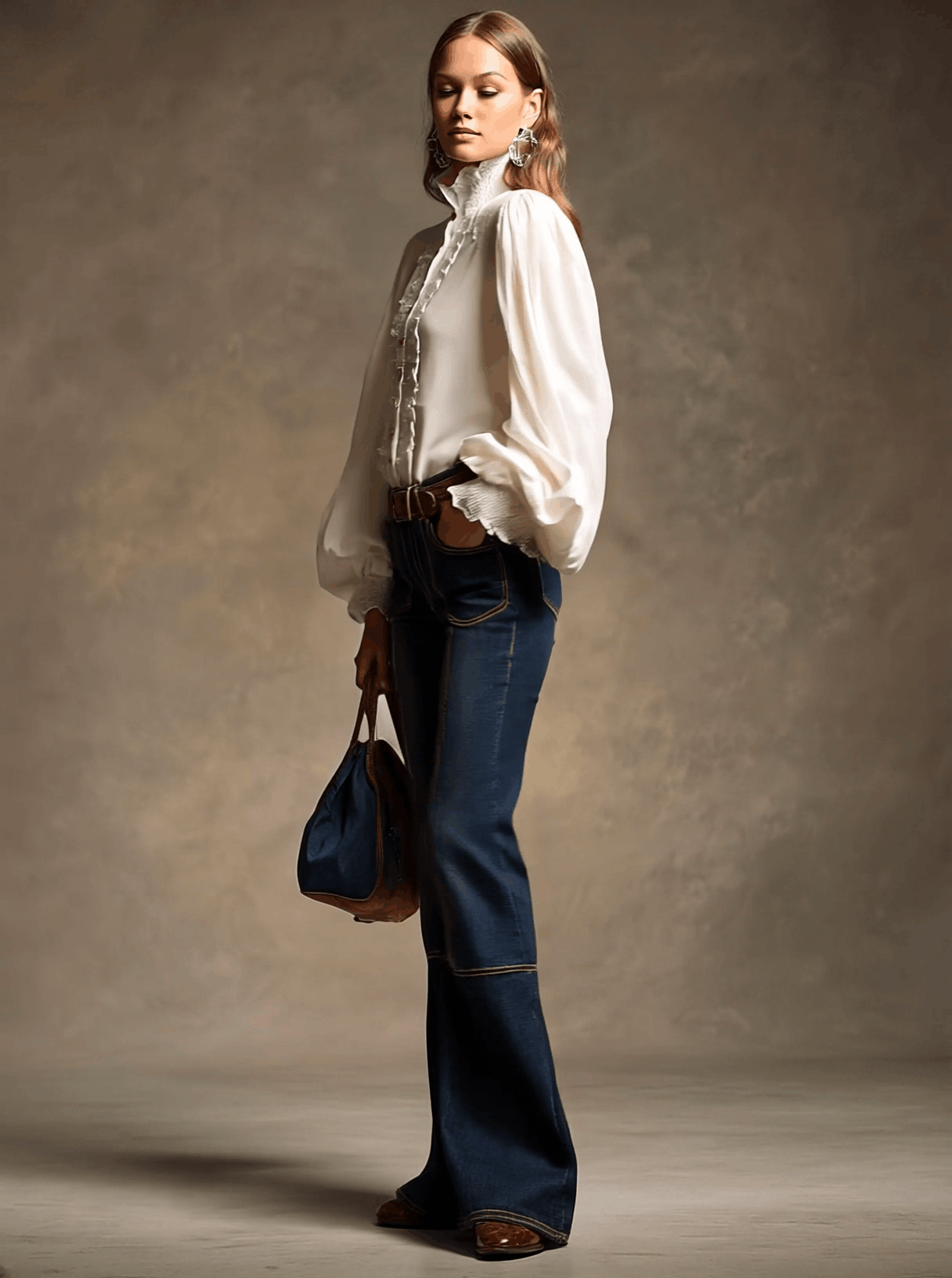 Retro Brown Double-Stitched Navy Jeans