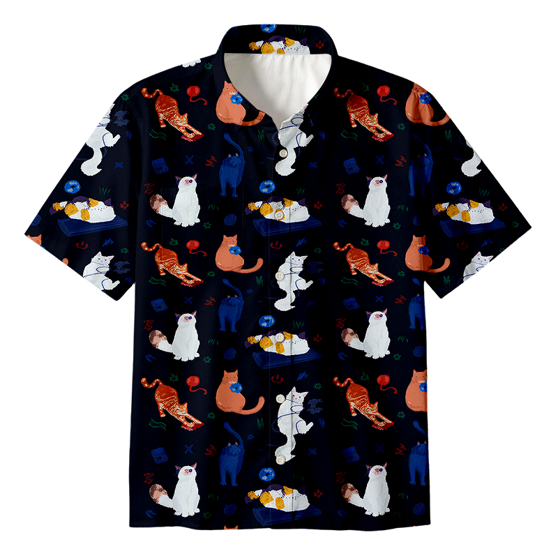Cats Dark Button Up Pocket Shirt