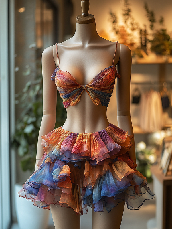 Sexy Elegant Ruffle Top with Skirt Two-Piece Swimsuit A4d1