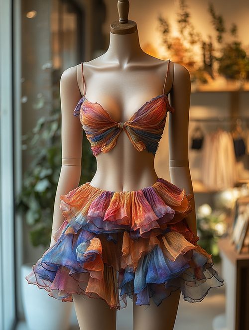 Sexy Elegant Ruffle Top with Skirt Two-Piece Swimsuit A4d1