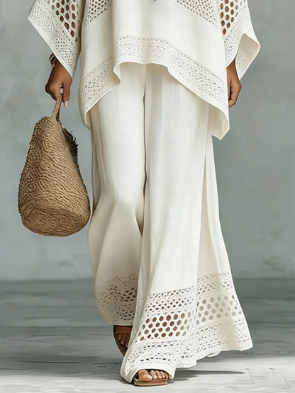 Vintage Ethnic Art Comfortable Loose Cotton Linen Wide-Leg Pants Two-Piece Set