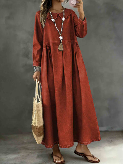 Long-Sleeve Lotus Leaf Collar Loose Denim Dress