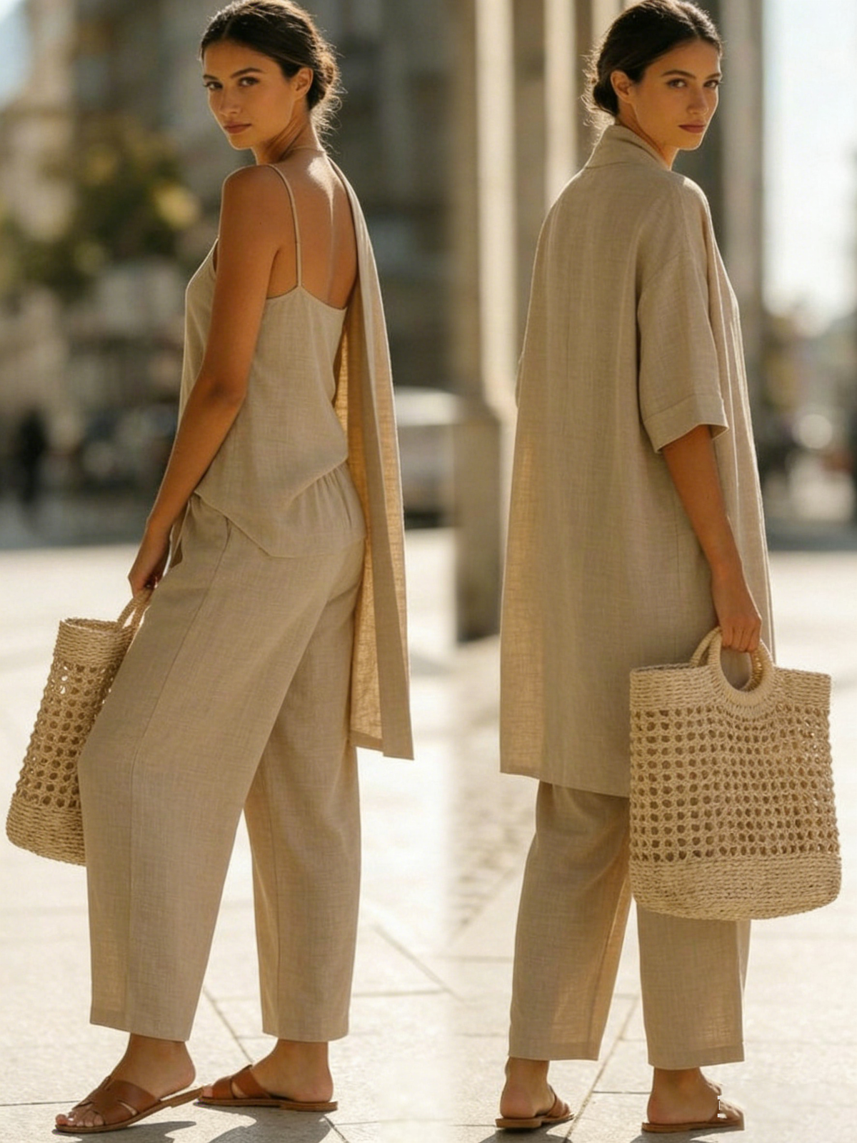 Minimalist Linen-Cotton Three-Piece Set with Comfortable for Everyday Wear