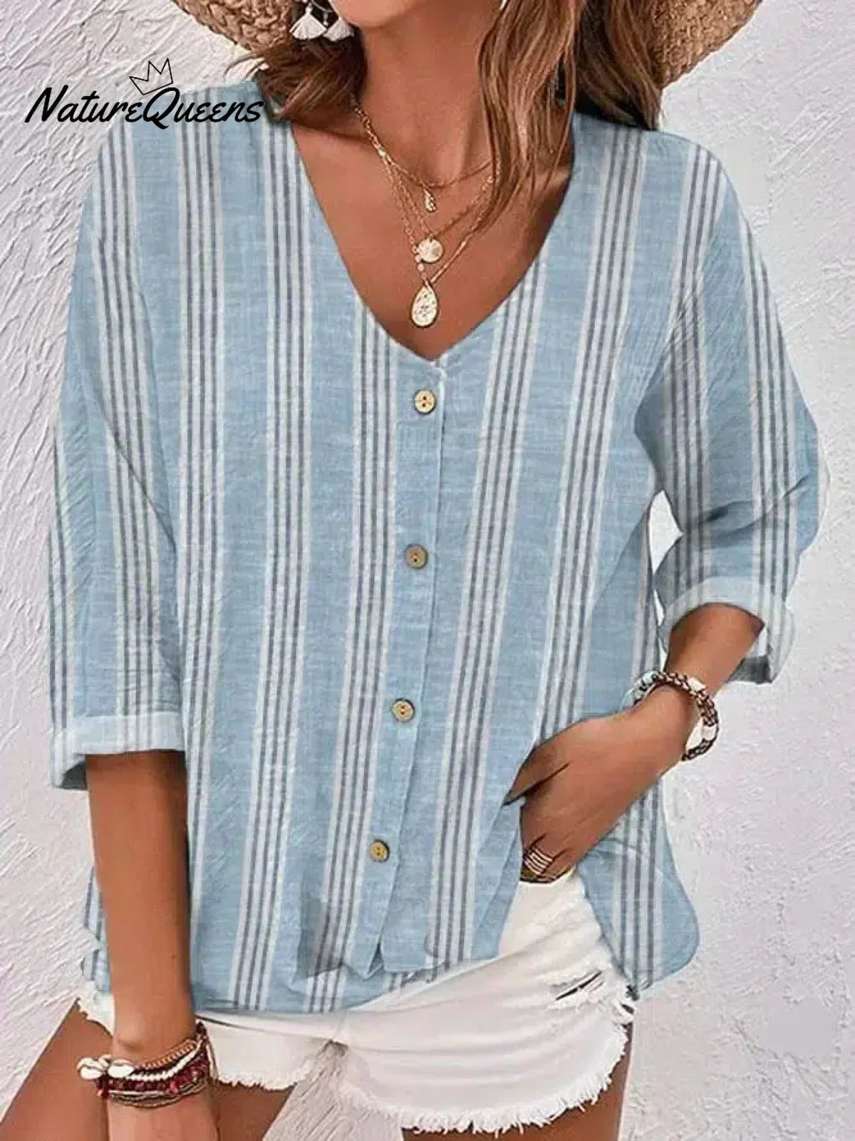 Fresh Blue 3/4-Sleeve Top