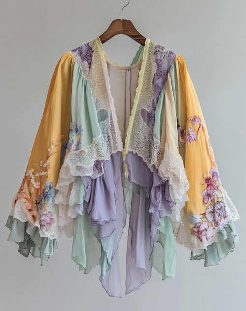 Summer Cardigan with Gradient Stitching and Embroidery Aa9a