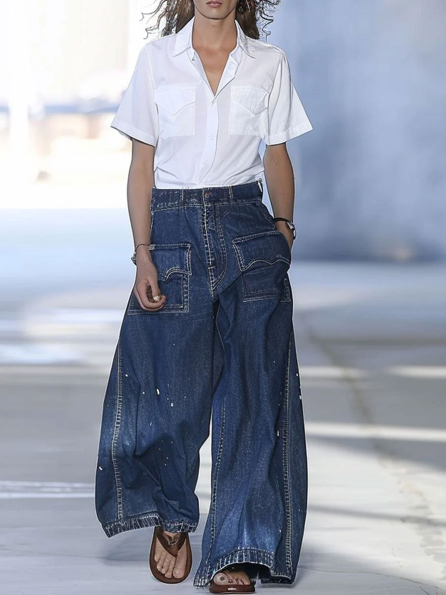 [24-Hour Shipping Out]casual Loose Graffiti Multi-Pocket Jeans